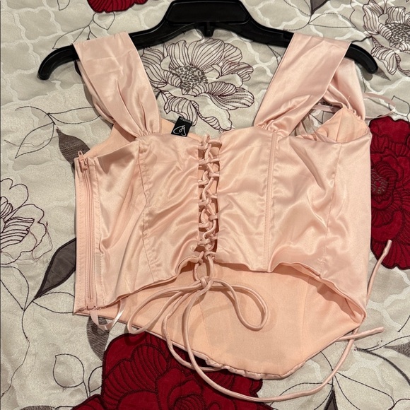 Windsor Pink satin bustier top Renaissance Spell Lace-Up Satin Corset. - Picture 4 of 7